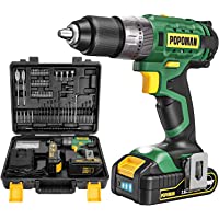 Taladro Atornillador 18V- POPOMAN Taladro Percutor a Batería- 105PCS accesorios- 2 Baterías 2.0Ah- 2 Velociadades…